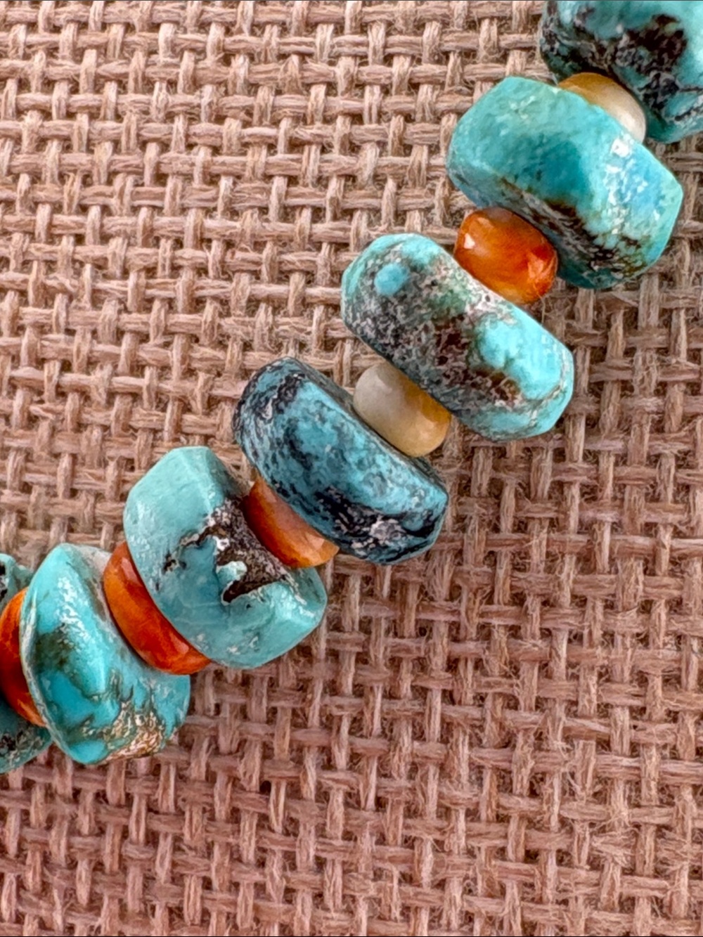 🧡 Spiny Oyster & Turquoise Heishi Necklace — 16” - Picture 6 of 7